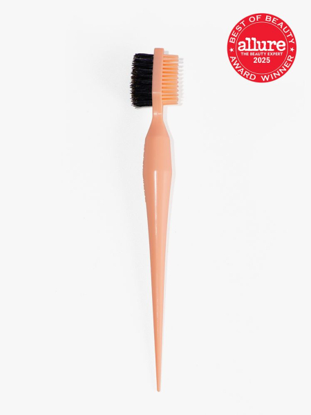 Baby Tress Edge Styler peach edge brush on light gray background with red Allure Best of Beauty seal in the top right corner